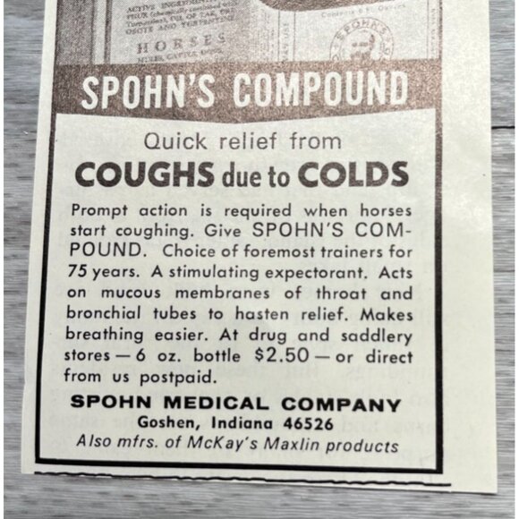 Spohn Medical Co Vintage Mini Print Ad 1970s Horses Coughs Colds Medicine - Picture 5 of 6